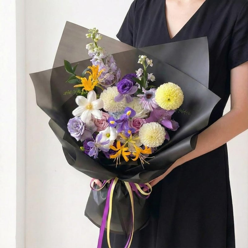 BBJ WRAPS Black Flower Wrapping Paper, Waterproof Floral Wrapping Paper, Korean Floral Paper Bouquet Wrapping Paper Florist Supplies, Multi Colors 20 Counts (Black) - Image 2